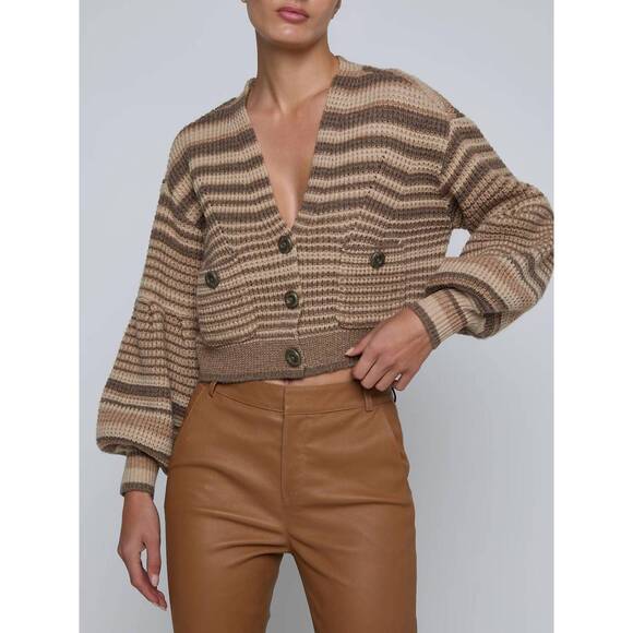 NEW L'AGENCE christabel stripe cardigan in biscuit
